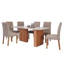 Ver imagem 1 de Mesa de Jantar Tampo de Vidro Off White Ester 1,80 e 6 Cadeiras Clarice Wood Cinamomo/madeira/linho