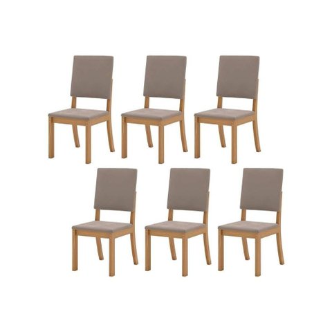 Kit 6 Cadeiras Sala Jantar Milla 6 Un Nature/suede Light Marrom Amêndoa - Henn