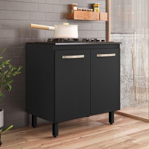 Balcão de Cozinha para Cooktop 4 e 5 Bocas 80 Cm 2 Portas Preto