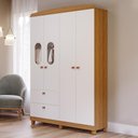 Ver imagem 2 de Guarda Roupa Infantil Fofura 4 Portas e 2 Gavetas Nature/branco - Permóbili Baby