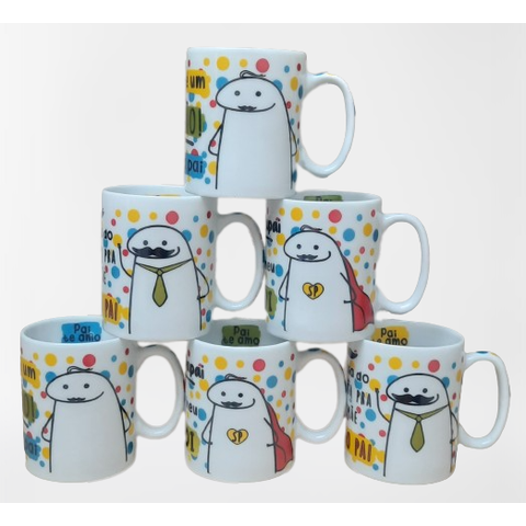 Jogo 6 Canecas 300ml Pai - Kit Porcelana - Decoração Caneca Completa Flork