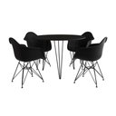 Ver imagem 2 de Mesa Jantar Redonda 110cm Preta Clips 3 Pés com 4 Poltronas Pretas Eames Eiffel Ferro Preto