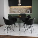 Ver imagem 1 de Mesa Jantar Redonda 110cm Preta Clips 3 Pés com 4 Poltronas Pretas Eames Eiffel Ferro Preto