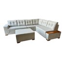 Ver imagem 1 de Sofá de Canto 5 Lugares com Puff Malibu Linho Bege