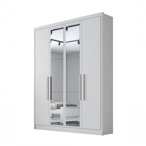 Guarda Roupa Casal Moderni New 4 Portas de Bater 3 Gavetas MDP com Espelho Neve Móveis Novo