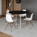 Ver imagem 1 de Mesa Jantar Industrial Redonda 110cm Preta Base V Ferro Branco com 4 Cadeiras Eames Branca Base Made