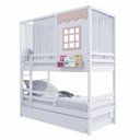 Ver imagem 2 de Treliche Casinha Reta com Grade Removível e Cortina Madeira Maciça Branco/ Rosa Housin