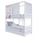 Ver imagem 5 de Treliche Casinha Reta com Grade Removível e Cortina Madeira Maciça Branco/ Rosa Housin