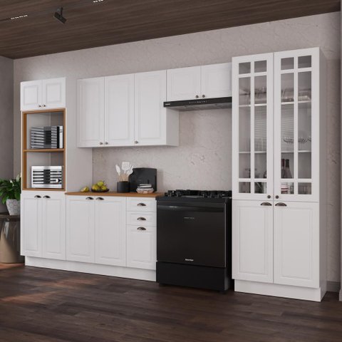 Cozinha Modulada Completa Americana 100% MDF 350cm com Rodapé Provence Multimóveis Crink-CPL010