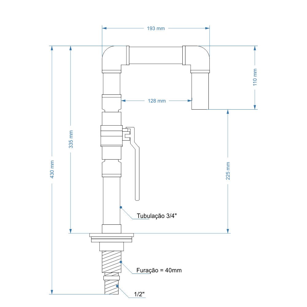 TORNEIRA DESIGN INDUSTRIAL CLASSICA PVC REGISTRO ESFERA 3/4: BRANCO - 6