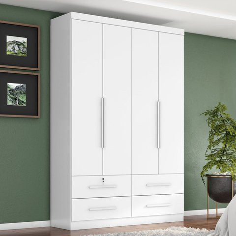 Guarda Roupa Solteiro Maximus Plus 4 Portas de Bater 4 Gavetas 