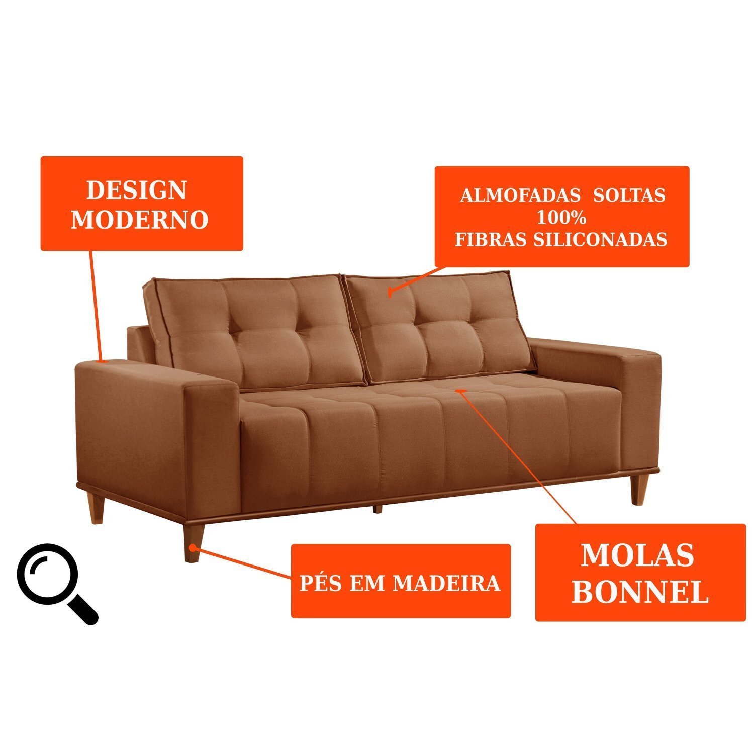 Sofá 3 Lugares Veludo 190cm com Molas Beny - 4