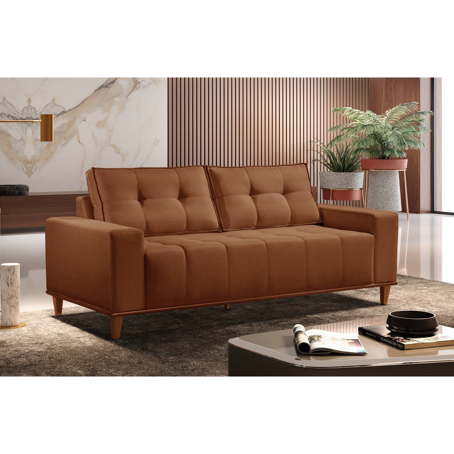 Sofá 3 Lugares Veludo 190cm com Molas Beny - 1