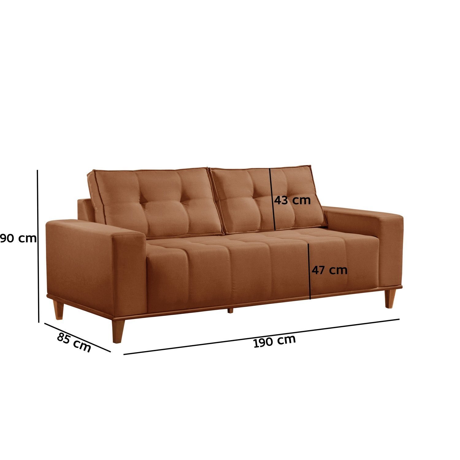 Sofá 3 Lugares Veludo 190cm com Molas Beny - 3