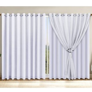 Cortina Linho Branco 5,40x2,60 C/ Forro Microfibra