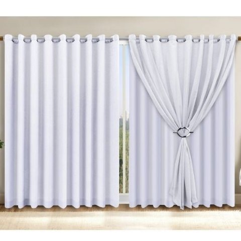 Cortina Linho Branco 5,40x2,60 C/ Forro Microfibra