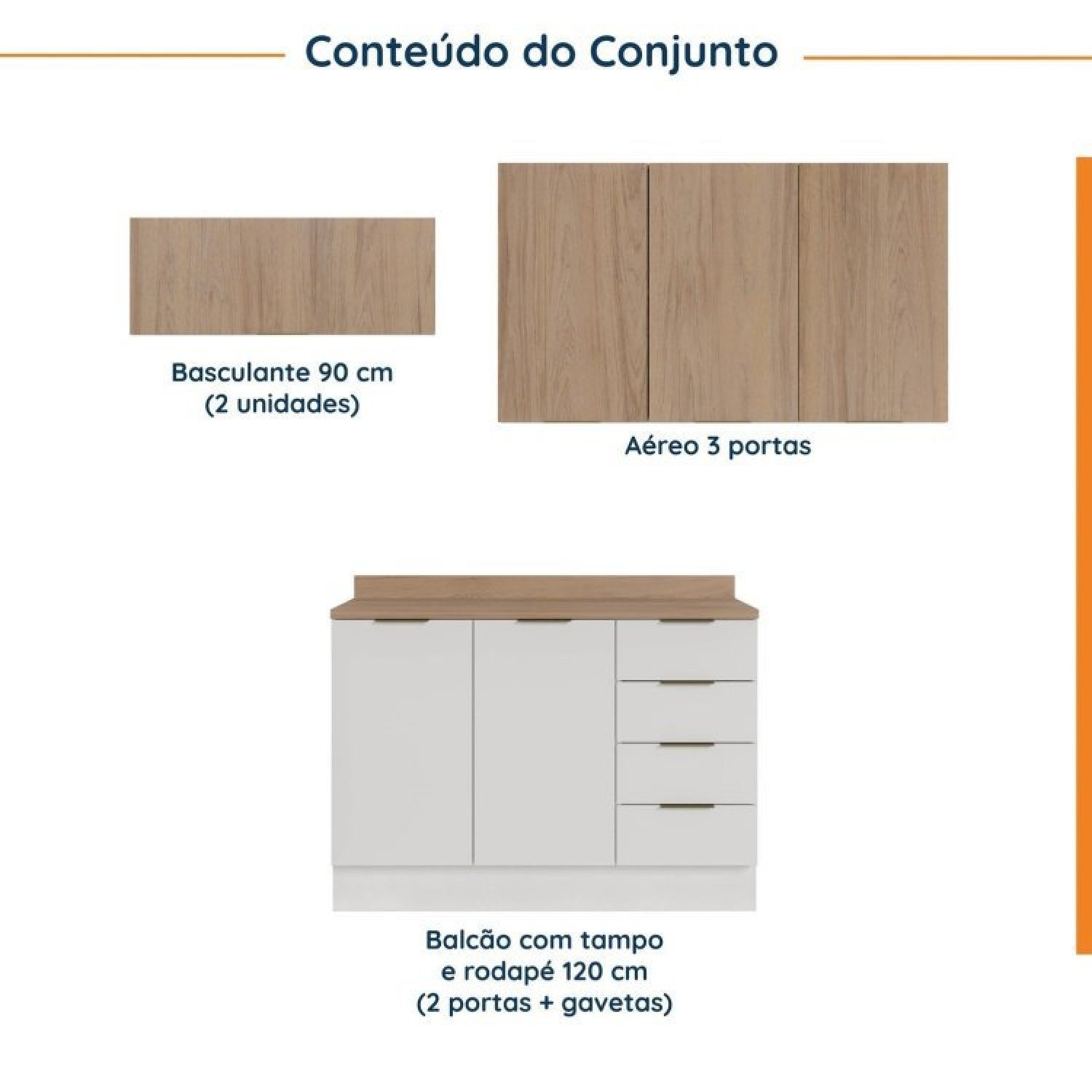 Cozinha Modulada 4 Peças com Tampo 3 Aéreos e 1 Balcão para Pia Ipanema CabeCasa MadeiraMadeira - 5