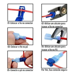 100un Conector Derivação T Amarelo 4 a 6mm Emenda Rápida - 3