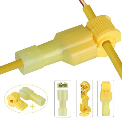100un Conector Derivação T Amarelo 4 a 6mm Emenda Rápida