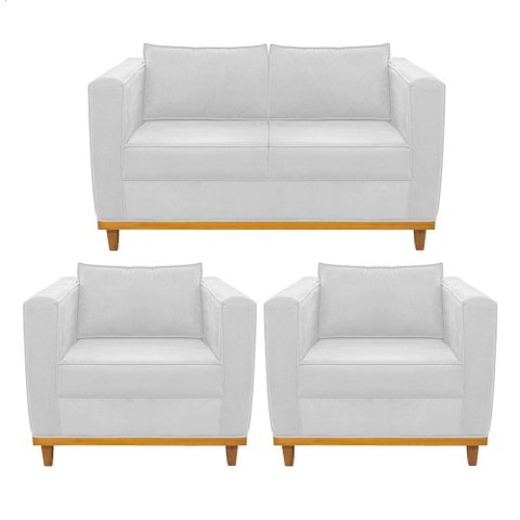 Kit Sofá 2 Lugares e 2 Poltronas Europa Suede Branco - Am Decor