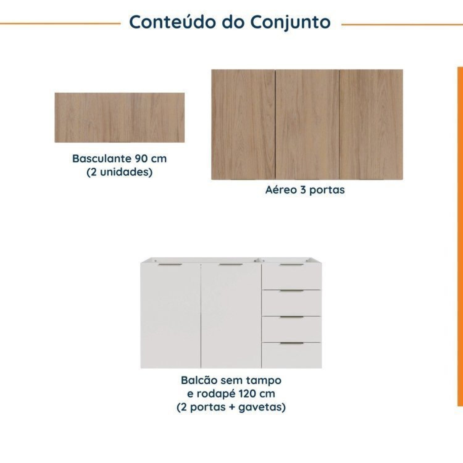 Cozinha Modulada 4 Peças Sem Tampo 3 Aéreos e 1 Balcão para Pia Ipanema CabeCasa MadeiraMadeira - 5