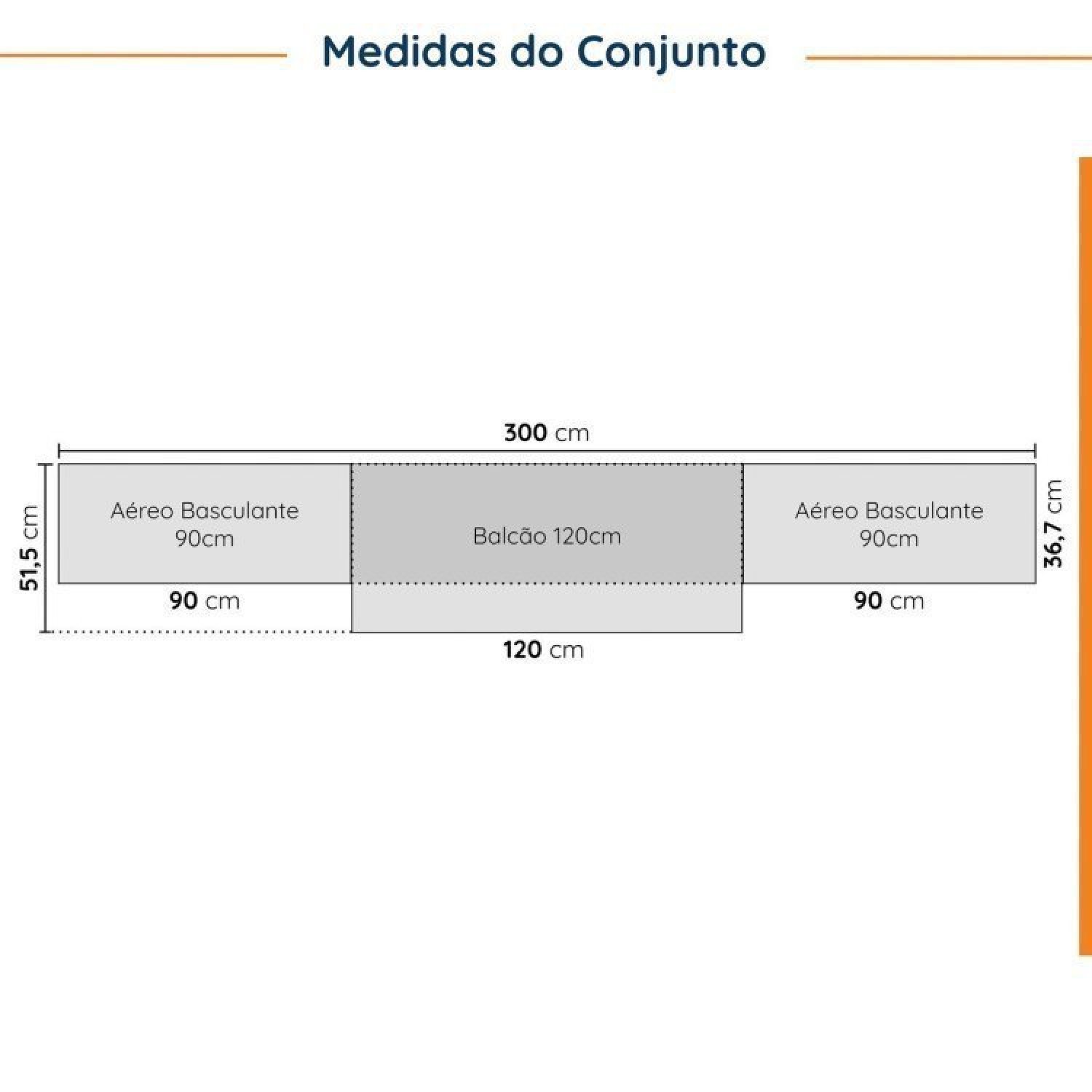 Cozinha Modulada 4 Peças Sem Tampo 3 Aéreos e 1 Balcão para Pia Ipanema CabeCasa MadeiraMadeira - 4