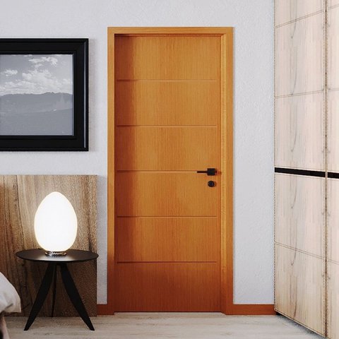 Folha de Porta de Madeira 210x82cm Espessura 3,5cm Mso Eucaplac Frisada Residence Eucatex Nogal Mel