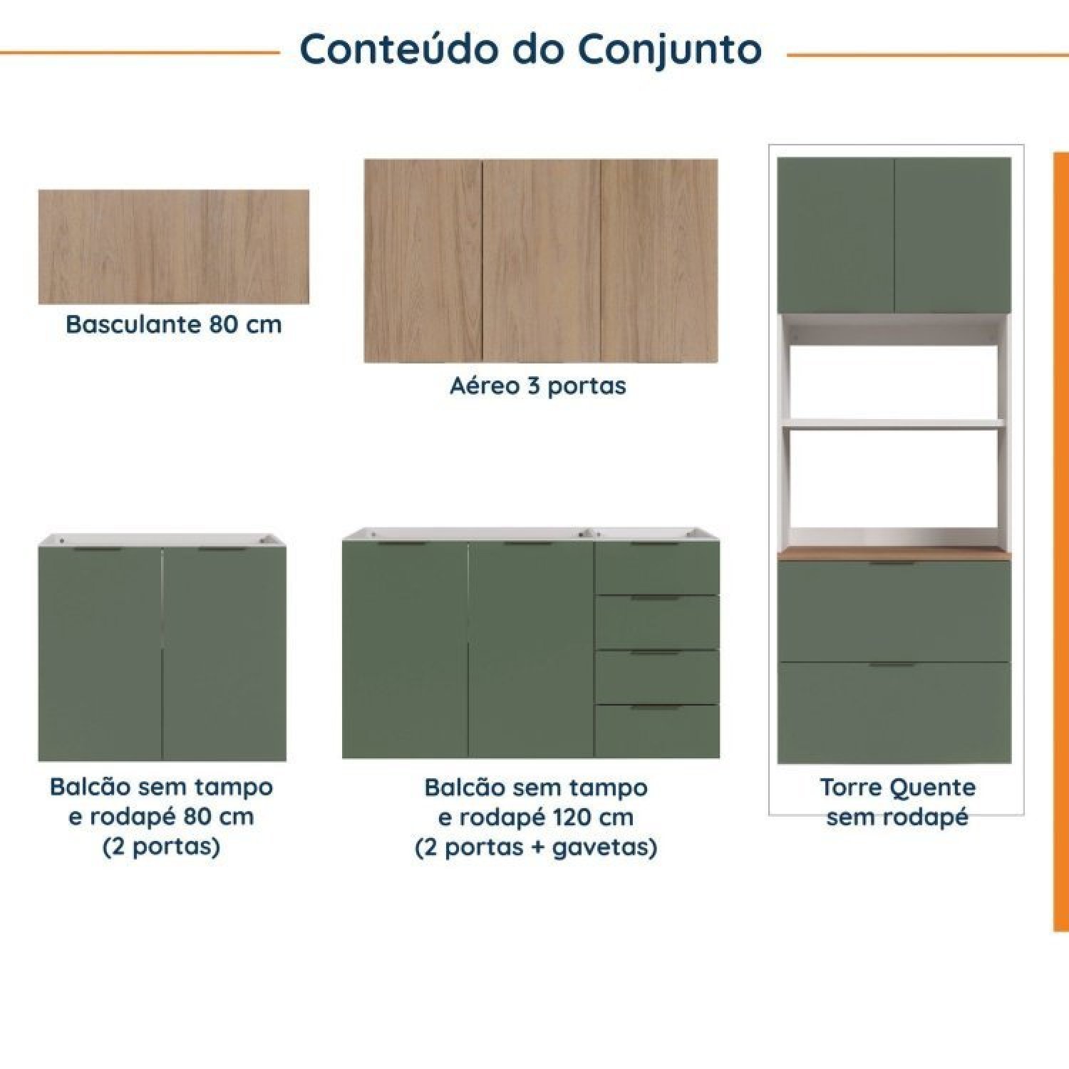 Cozinha Modulada 5 Peças Sem Tampo 2 Aéreos 2 Balcões 1 Torre Quente Ipanema CabeCasa MadeiraMadeira - 5