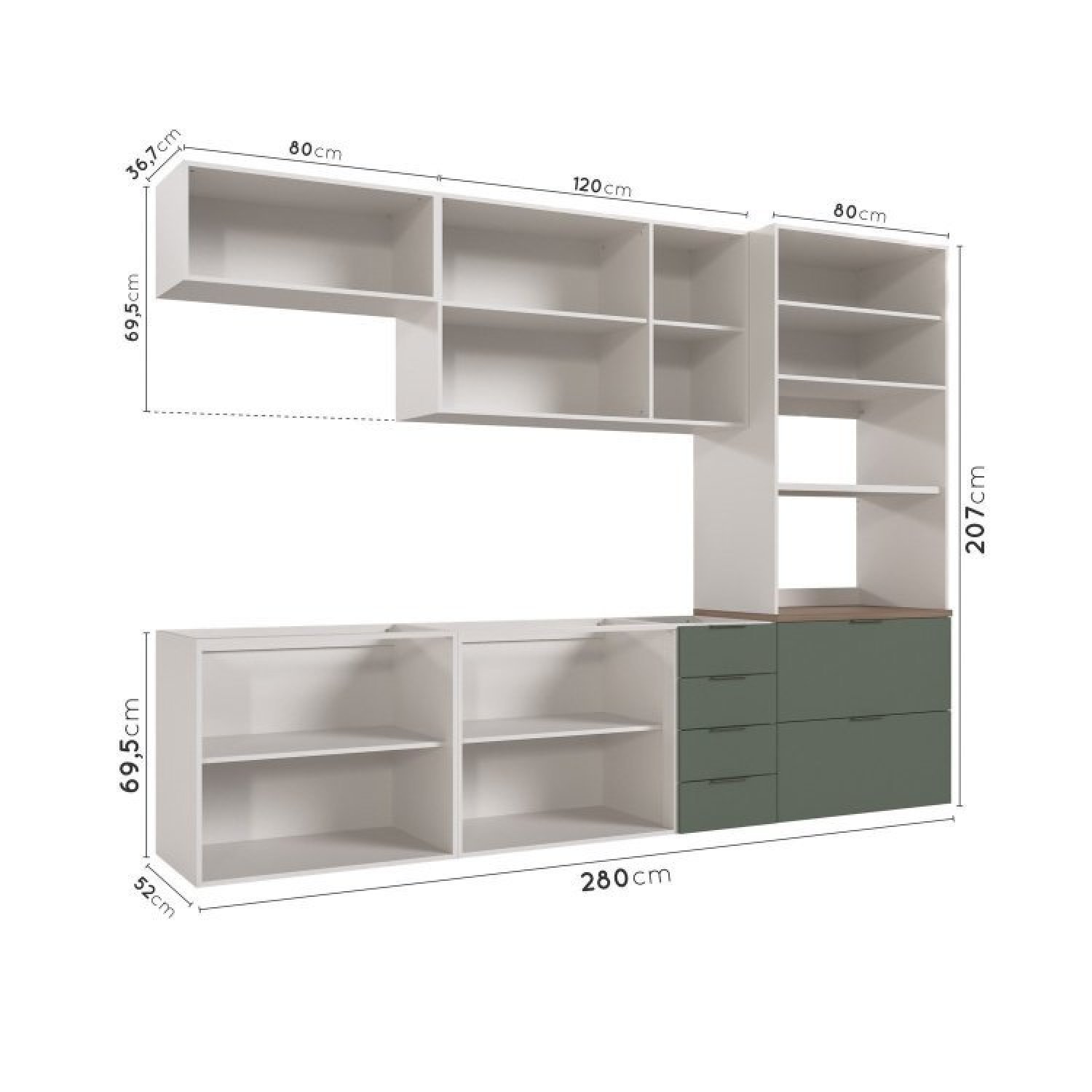 Cozinha Modulada 5 Peças Sem Tampo 2 Aéreos 2 Balcões 1 Torre Quente Ipanema CabeCasa MadeiraMadeira - 6