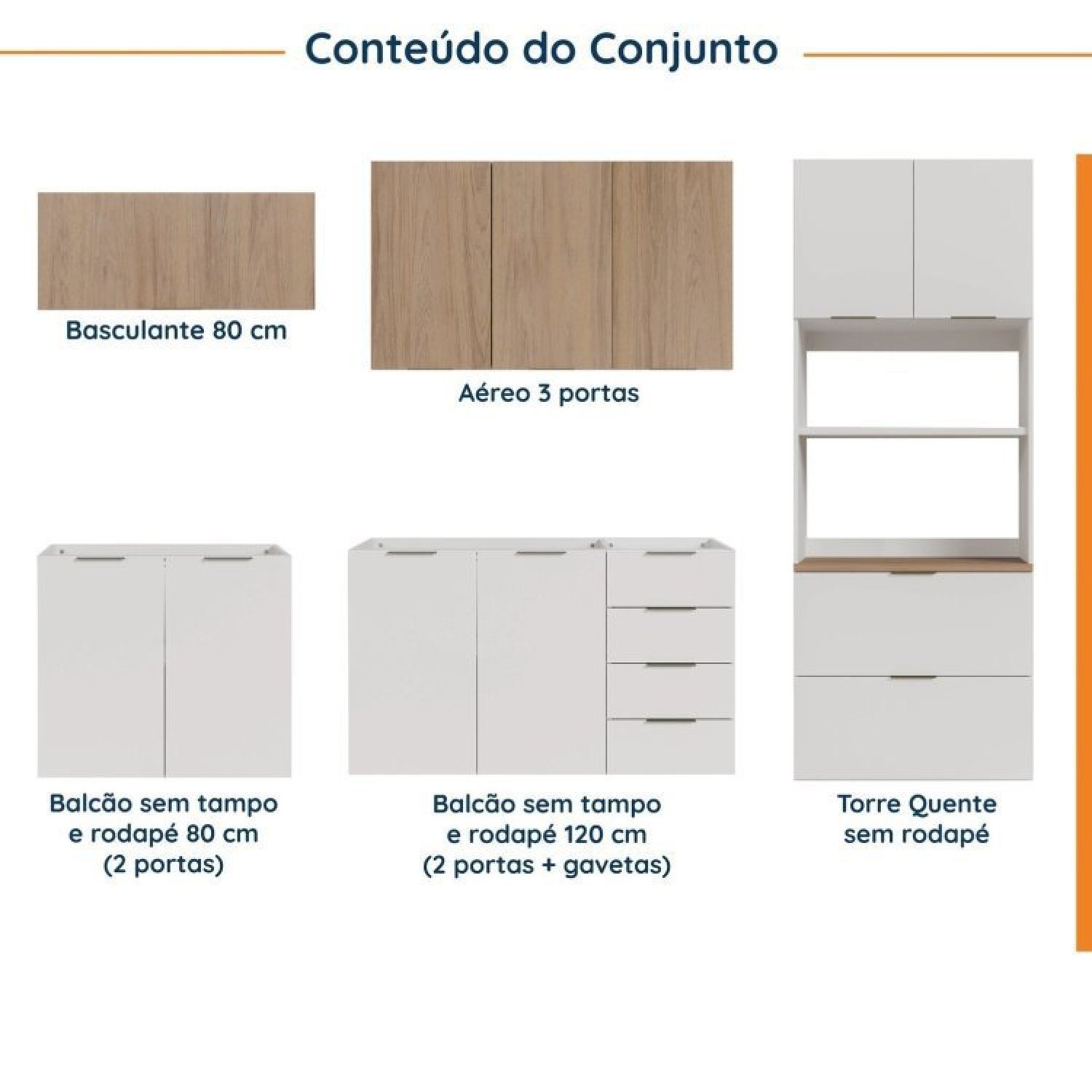 Cozinha Modulada 5 Peças Sem Tampo 2 Aéreos 2 Balcões 1 Torre Quente Ipanema CabeCasa MadeiraMadeira - 5