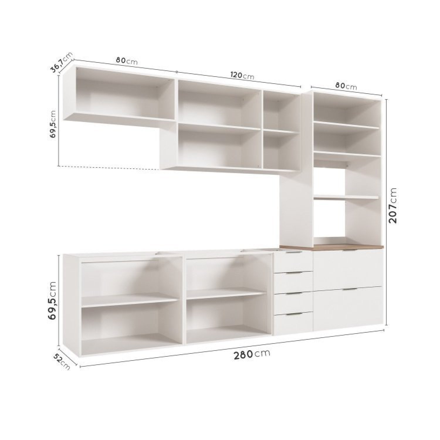 Cozinha Modulada 5 Peças Sem Tampo 2 Aéreos 2 Balcões 1 Torre Quente Ipanema CabeCasa MadeiraMadeira - 6