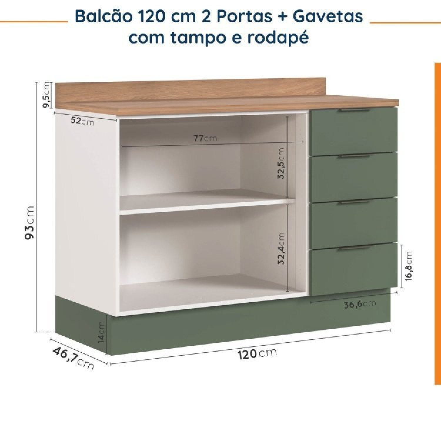 Cozinha Modulada 4 Peças com Tampo 2 Aéreos 5 Portas e 2 Balcões Ipanema CabeCasa MadeiraMadeira - 16