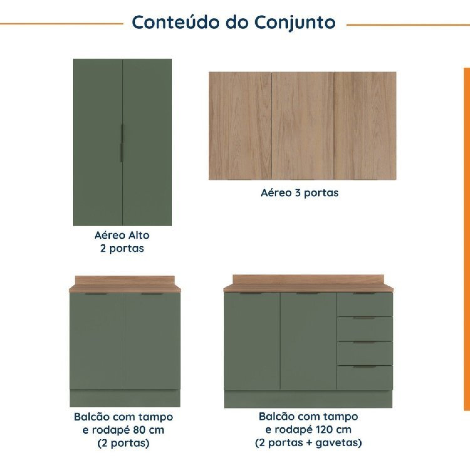 Cozinha Modulada 4 Peças com Tampo 2 Aéreos 5 Portas e 2 Balcões Ipanema CabeCasa MadeiraMadeira - 8