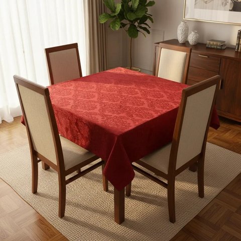 Toalha de Mesa Jacquard 04 Lug Cozinha Quadrada:Vermelho Marsala