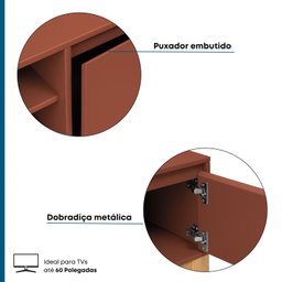 Rack para TV até 60 Polegadas 180cm 2 Portas Retrô Bento Yescasa - 7