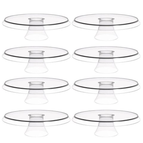 8 Bases Porta Bolos Transparente Tortas Doces 25cm com Pé Glassy Crippa