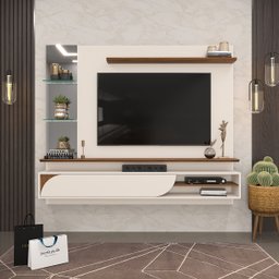 Painel para Tv até 60 Polegadas C/ Espelho Ravi Dj Móveis Off White/freijó - 1