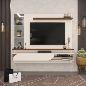 Painel para Tv até 60 Polegadas C/ Espelho Ravi Dj Móveis Off White/freijó