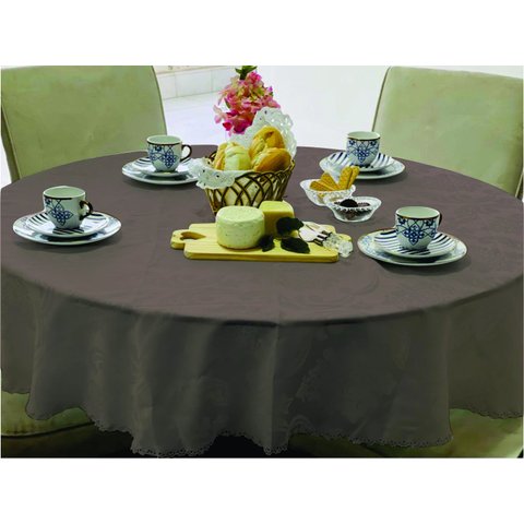 Toalha de Mesa Redonda Jacquard com Acabamento Nas Bordas:marrom