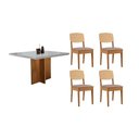 Ver imagem 1 de Conjunto: Mesa Sala Jantar Berlim Curvo 90cm + 4 Cadeiras Havana Naturale/off White - Linho