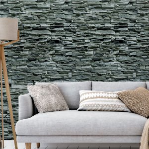 Papel de Parede Adesivo Pedras Filetes Rústico Tons Cinza 5m