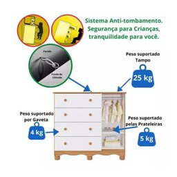 Cômoda Infantil Tedy Peroba em 100% Mdf Branco com Amêndoa Branco Amêndoa - 3