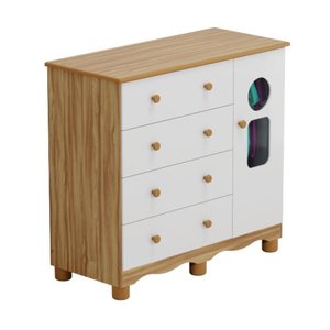 Cômoda Infantil Tedy Peroba em 100% Mdf Branco com Amêndoa Branco Amêndoa