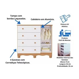 Cômoda Infantil Tedy Peroba em 100% Mdf Branco com Amêndoa Branco Amêndoa - 6