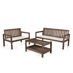 Conjunto Bancos 2 e 3 Lugares com Almofadas e Mesa Apoio Madeira Maciça Yescasa - 2