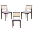Ver imagem 1 de Kit 03 Cadeiras Sala de Jantar Madeira Maciça Nivea Tela Rattan Sextavano Linho Cinza/Amêndoa G55 -