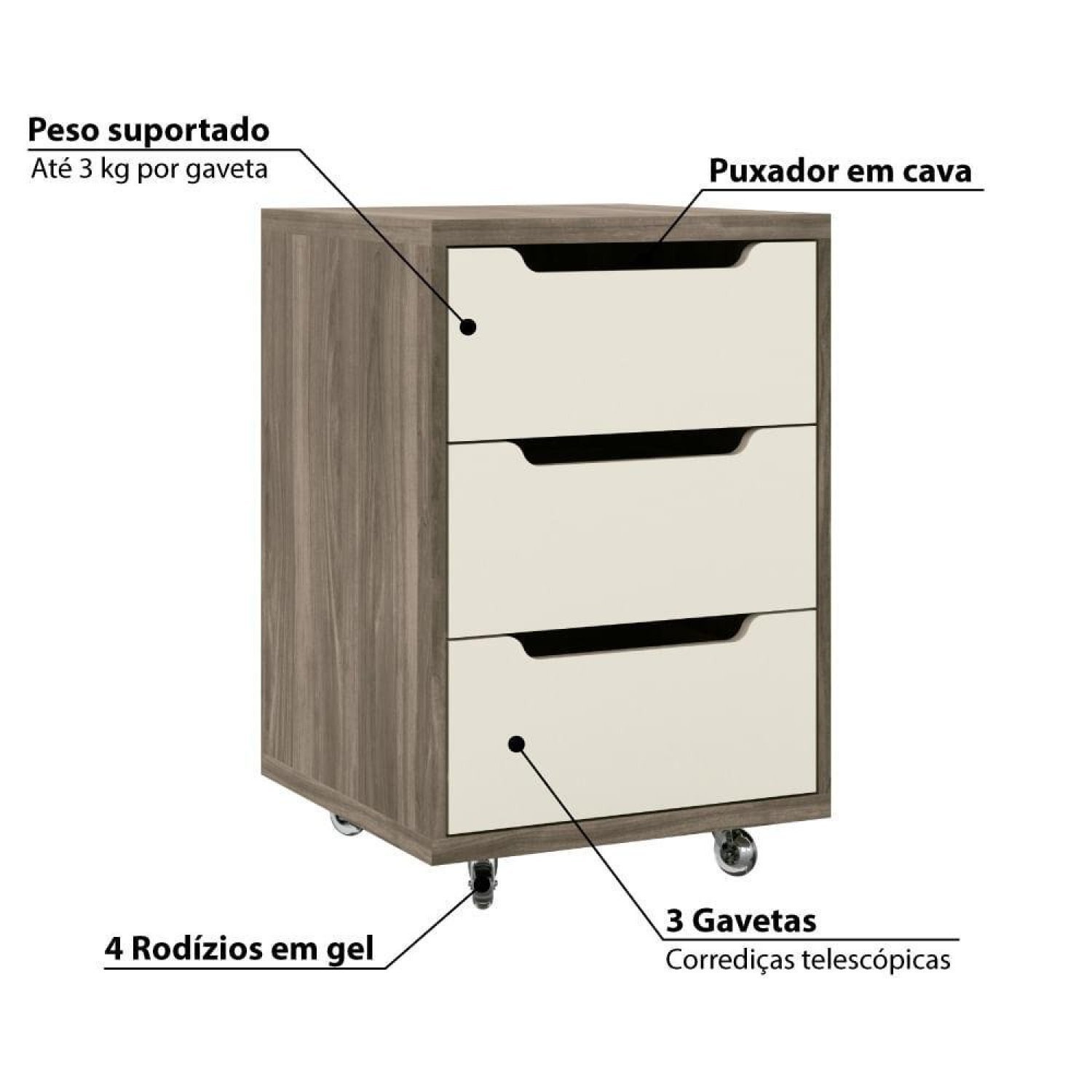Gaveteiro Modulado Doce Vida com 3 Gavetas - 2