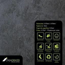 Piso Vínilico em Placa Pietra Nero Placa 61cm x 61cm x 3mm Casa Grassi - 2