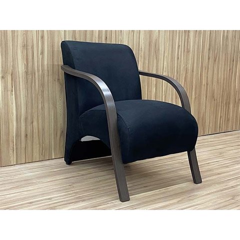 Poltrona 1 Lugar Braço Madeira Suede Preto 601 México