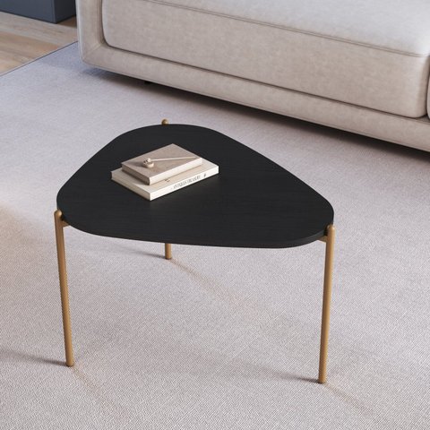 Mesa de Centro Orgânica Pé Metal Complementos Preto Nero/Dourado